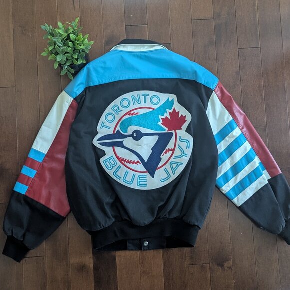 TORONTO BLUE JAYS JEFF HAMILTON BIG LOGO LEATHER VARSITY JACKET - Picture 1 of 4